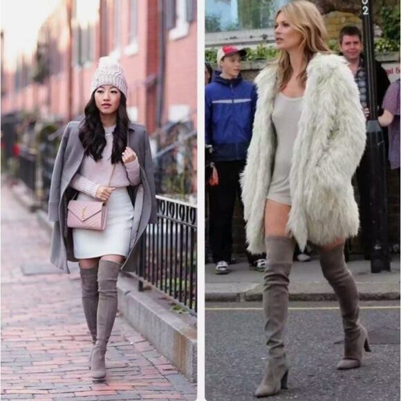 Stuart Weitzman Highland Boots Over the Knee Thigh High Gray Block Heel sz 38 - Picture 2 of 16